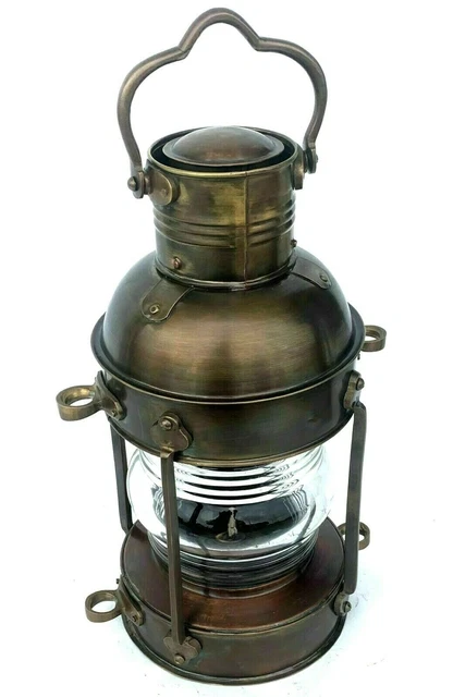 Antike Replik 35,6 cm Petroleum-Öl-Laterne Messing nautische Ankerlampe...