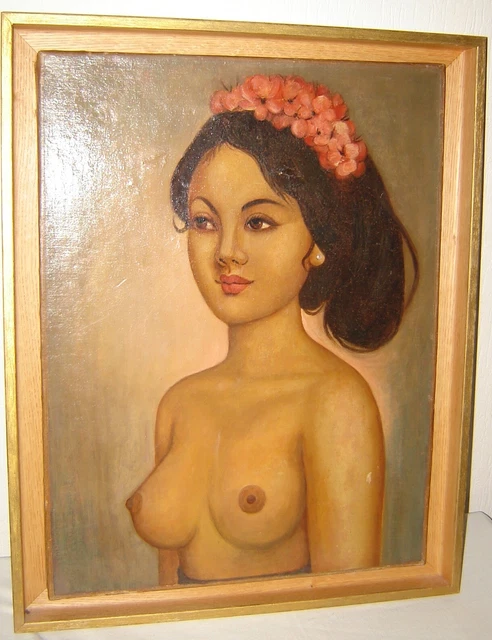 Tableau ancien peinture huile portrait femme nue ( 1918 )