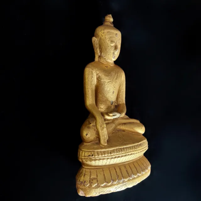 Antique 19th Century Buddha Statue Gold Gilded Alabaster Sculpture Collectible 6