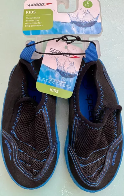 SPEEDO Water Shoes for Kids~Black/Blue Slip-On~Size (S) 5-6~NWT~Beach~Lake~Pool