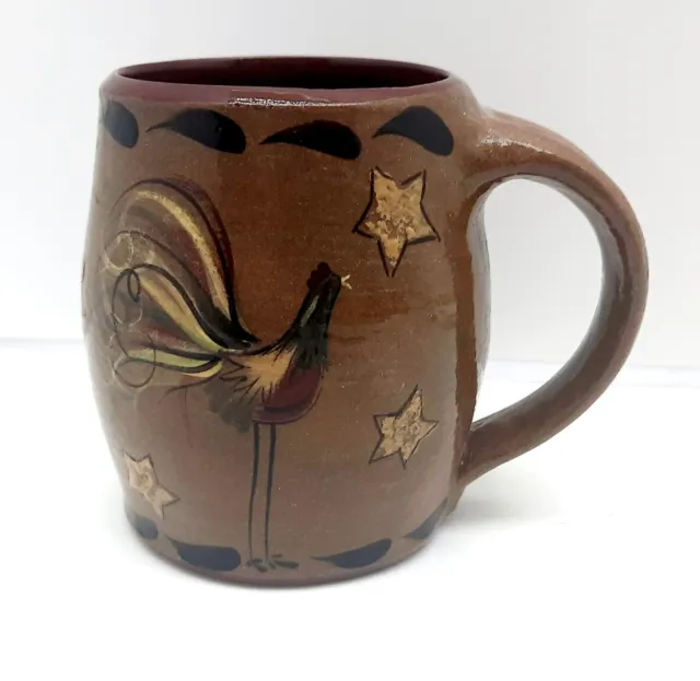 Eldreth Pottery Redware Mug Folk Art Rooster Signed Z Hand Painted Cup Mug 2004