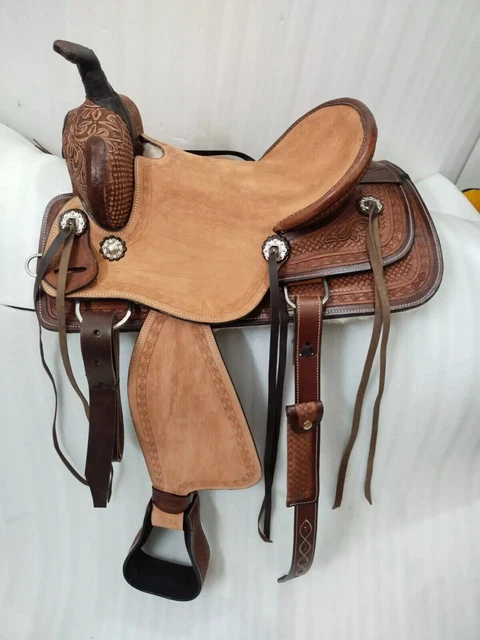 Selle Western Course De Barils En Cuir, Taille 10-18 Pouces, Avec Claquettes