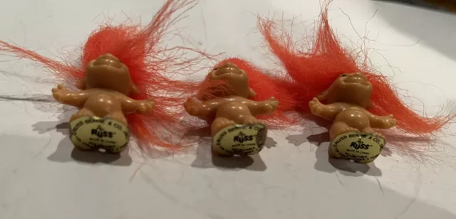 3Vintage Mini Troll Figures, 1”Vintage Russ Troll Figurine, All Orange Hair NWT 2