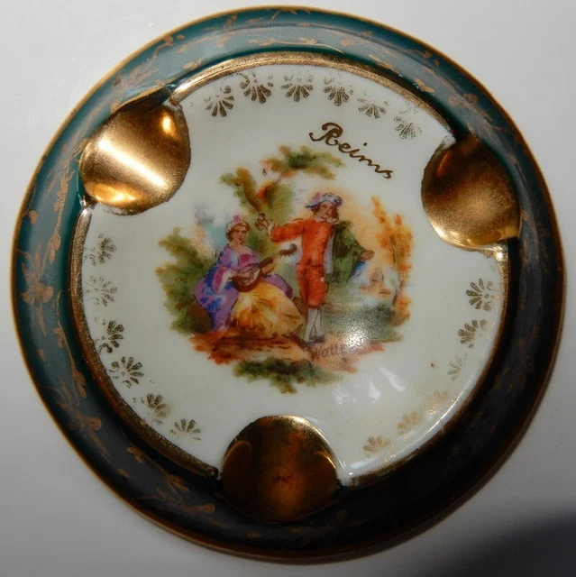 Broche Ancienne Porcelaine De Limoges - Scène Romantique Fragonard Couple Amoureux Cadre Doré - Occasion