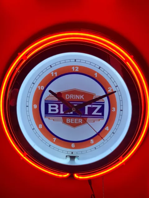 Blatz Milwaukee Beer Bar Man Cave ORANGE Neon Wall Clock Advertising Sign