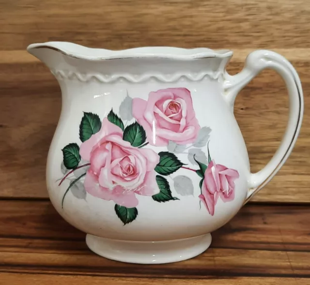 Vintage Weatherby Hanley Royal Falcon Ware jug with pink roses Made in England