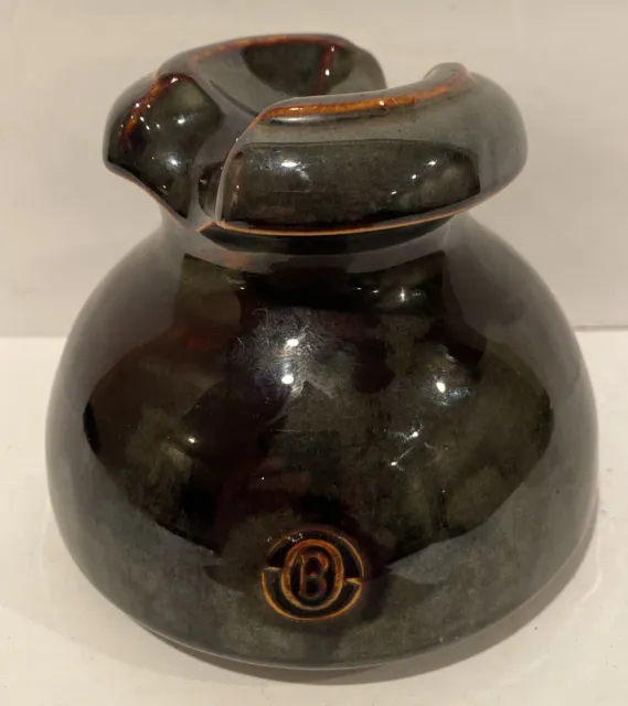 THOMAS “B” Logo Brown Swirl Porcelain Ceramic Power Line Insulators Antique