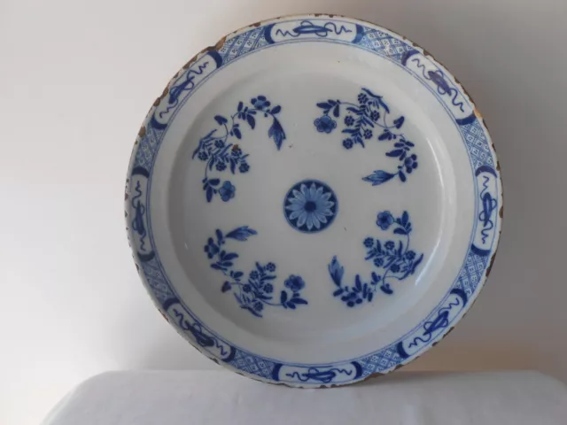 18th Century Dutch Delft Large Charger. 13.7"...35 cm. Pottery. Chinese decor