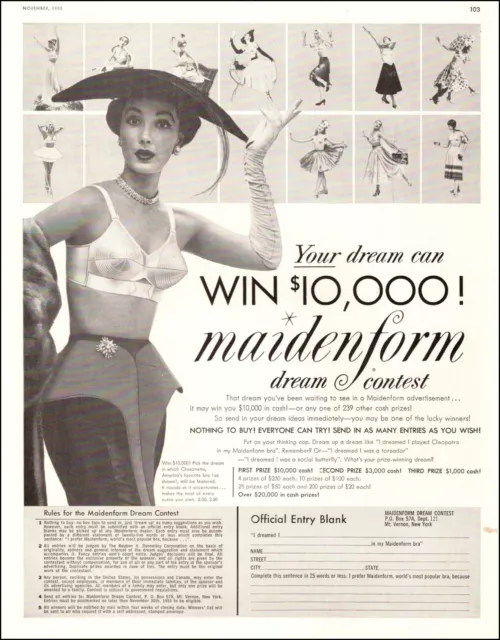 1955 VINTAGE BRASSIERE AD MAIDENFORM BRA Dream Contest $10,000 Prize!  012420 $8.05 - PicClick