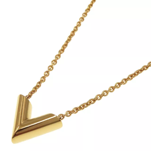 Louis Vuitton Essential V Pearl Necklace M68358 Gold LV Logo 38.5-44cm  Ladies