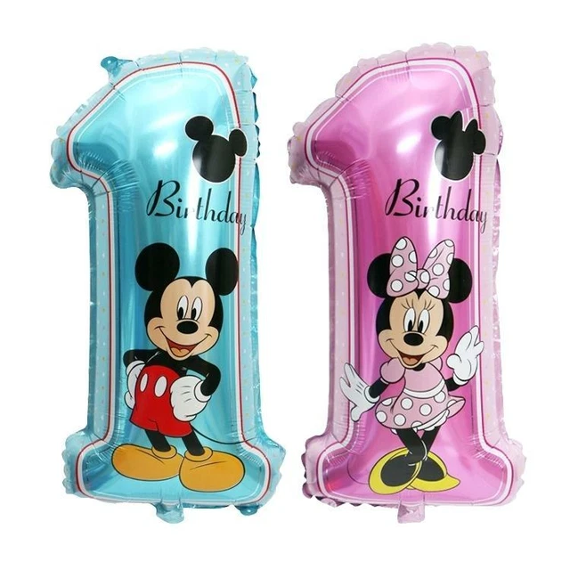 MICKEY MINNIE MOUSE Printed Blue Pink Boy Girl 1st Birthday Number Foil ...