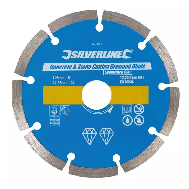 Silverline Stein- und Beton-Diamanttrennscheibe 125 x 22,23 mm, segmentiert