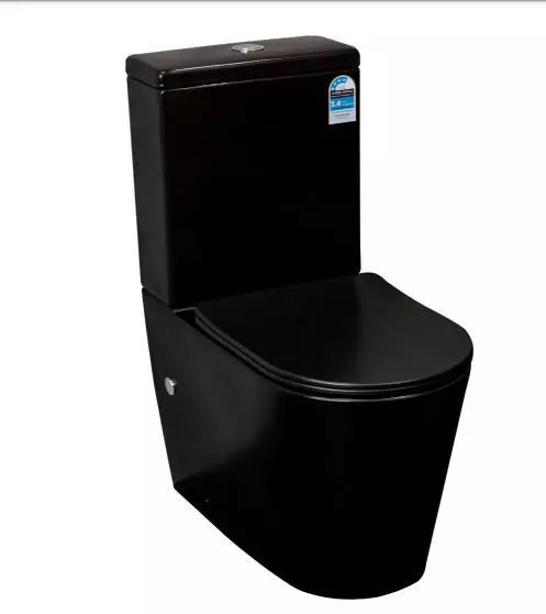 RIMLESS Black Toilet Suite BACK TO WALL FACED CLOSE COUPLED SOFT CLOSE Seat