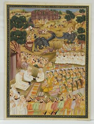 Moghol Peinture Miniature De Empereur Akbar Chez Ajmer Dargah De Akbarnama Série