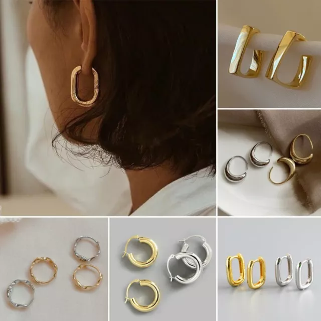 Fashion Stainless Steel Hoop Earrings Stud Women's Chunky Geometrical Earrings