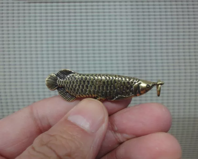 Vintage Style Solid Brass Copper Gold Arowana Fish Animal Statue Pendant