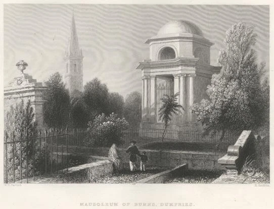 1840 SCOTLAND Original Antique Print "MAUSOLEUM OF BURNS, DUMFRIES" Robert