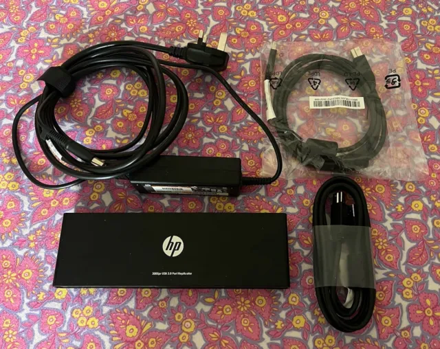 HP 3005PR USB 3.0 Port Replicator HDMI/DP with HP Power Adaptor+ USB lead
