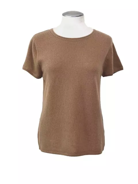 New NWT In Cashmere 100% Cashmere Womens Camel Short Sleeve Sweater Top Size XL