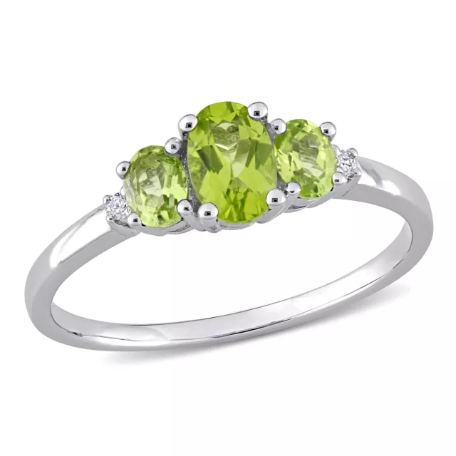 Amour 10k White Gold Peridot and Diamond 3-stone Ring