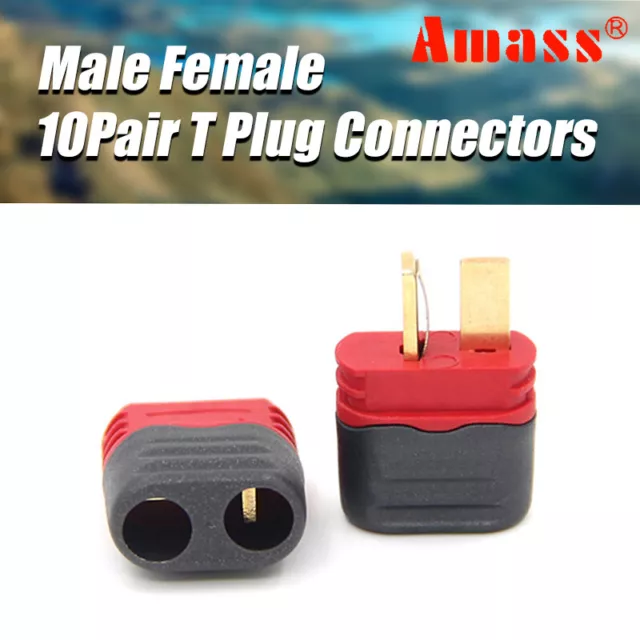 Amass 10 Pairs Sheathed T Plug Connectors Dean Style for RC ESC Motor Controller