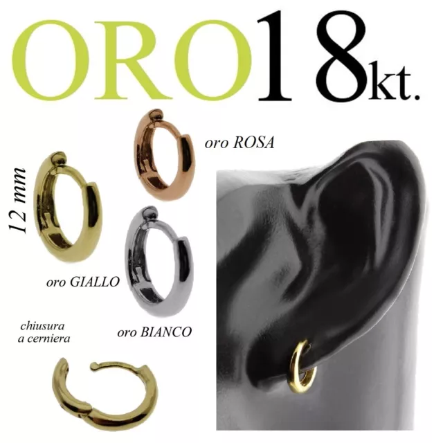 Mono Boucle D'Oreille Homme Femme Or 18kt. Cercle Partie Rond Anneau Lobe mm.12