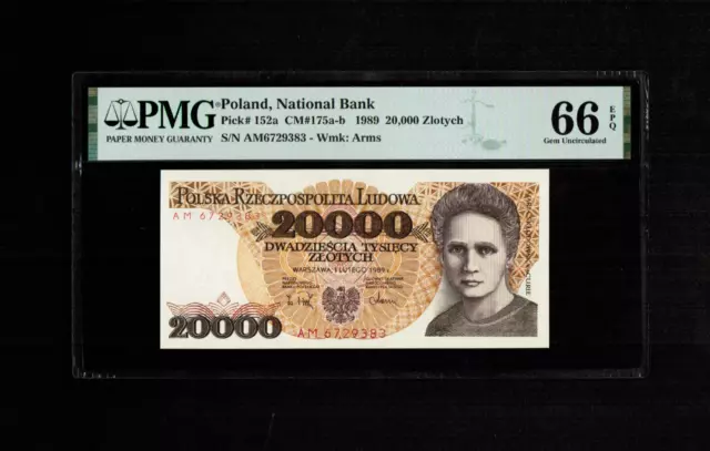 Poland 20000 ZLOTYCH 1989Serial AM6729383 - Certified PMG 66 EPQ  Gem UNC