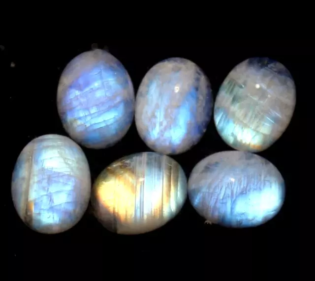 6 pièces de pierres précieuses ovales polies en pierre de lune naturelle...