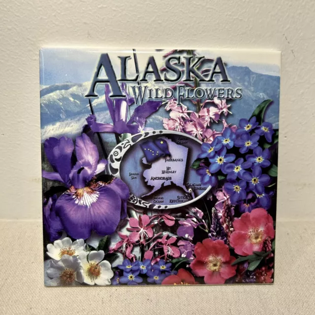 Alaska Wildflowers Ceramic Tile Trivet  Coaster Purple Pink White Flowers 6x6