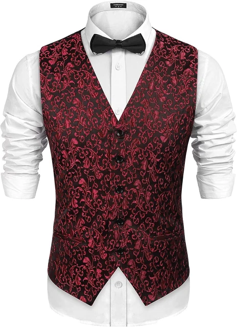 COOFANDY Mens Paisley Dress Suit Vest Floral Victorian Slim Fit Tuxedo Waistcoat
