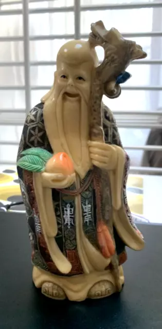 Hand Carved Chinese God Wise Man Shou Resin Figurine approx 19 cm H