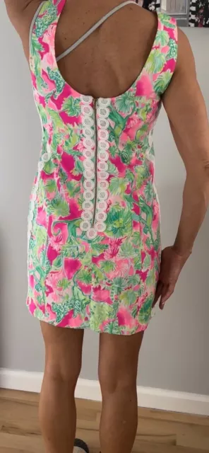 Lilly Pulitzer Sleeveless Dress Size 4 Green Pink, Tropical Floral