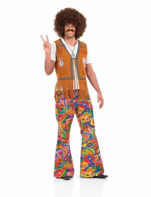 Mens Flared Hippie Paisley Trousers for Adult 60s Hippy Fancy Dress Costume M-XL