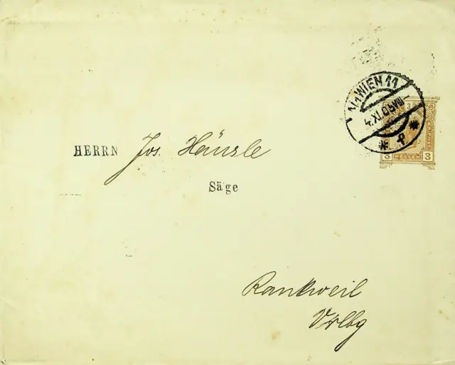 Österreich 1905 3h Franz Josef Umschlag Von Wien Sich Rankweil