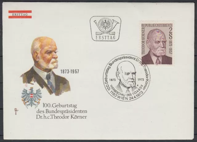 Österreich Austria 1973 FDC Mi.1412 Geburtstag Theodor Körner Präsident [af693]