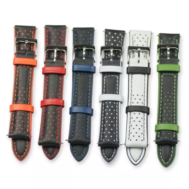 Racing contrast genuine leather perforated mens watch straps 18mm 20m 22mm strap