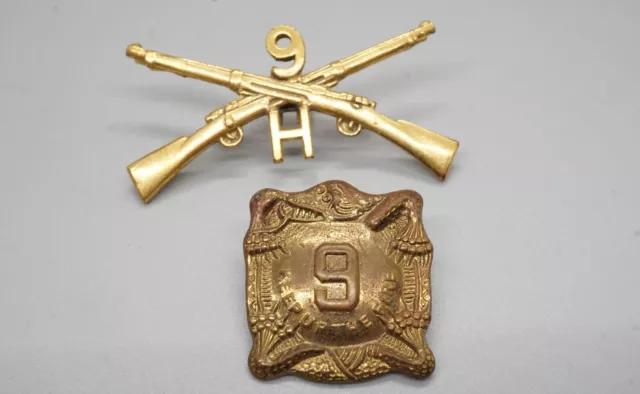 WWII 9th Infantry Regiment H Co. Officer Insignia Pin & DI Unit Pin by Meyer