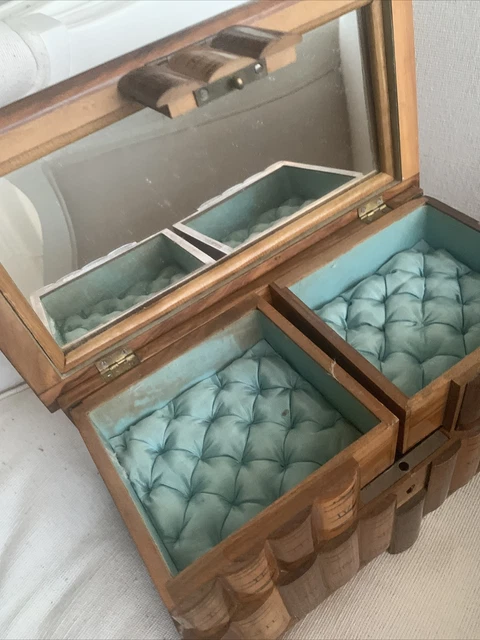 ANCIEN COFFRET à bijoux XIXe glace italien sorrento napoli marqueterie bois