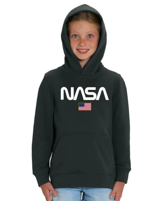 Felpa con cappuccio bambini unisex NASA astronaut geek star USA logo scienza nera grigia