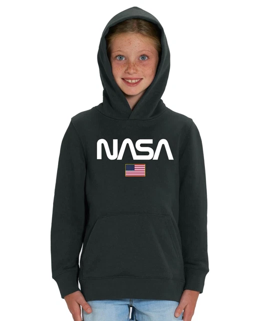 Kids Unisex Nasa Astronaut Geek Space Star USA Logo Science Black Grey Hoodie