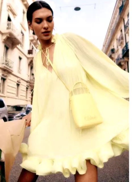 LANVIN 2024 Ruffle Hem Lemon Citrus Yellow Charmeuse Cocktail Dress US 6 / FR 38