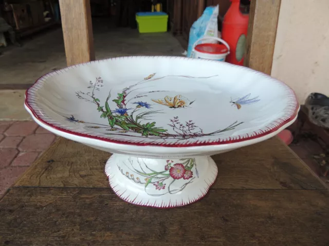 ancien compotier papillon sarreguemines abeille fleur assiette haute plat