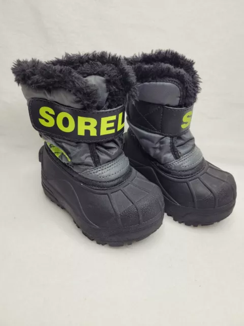 Sorel Toddler Snow Commander Insulated Waterproof Snow Boots Size 5 Black Green