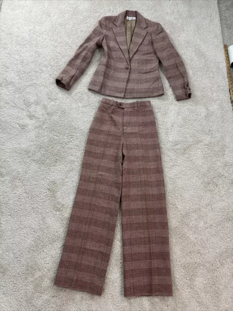 VINTAGE JONES NEW York Suit Womens Brown 2 Piece Pant Suit Sz 6 Plaid ...