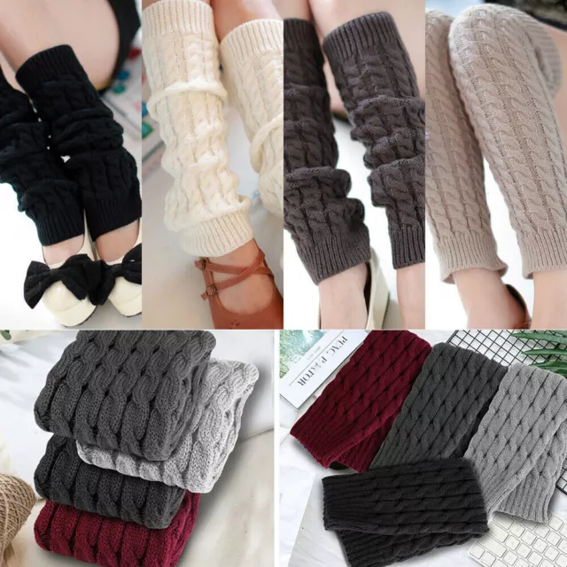 Women Mohair Leg Warmers Crochet Knit Ribbed Knee High Winter Warm Boot Sock