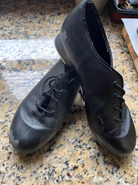 Bloch Girls SZ 6.5M Black Leather Tap Shoes Lace Up Techno Tap Dance Round Toe