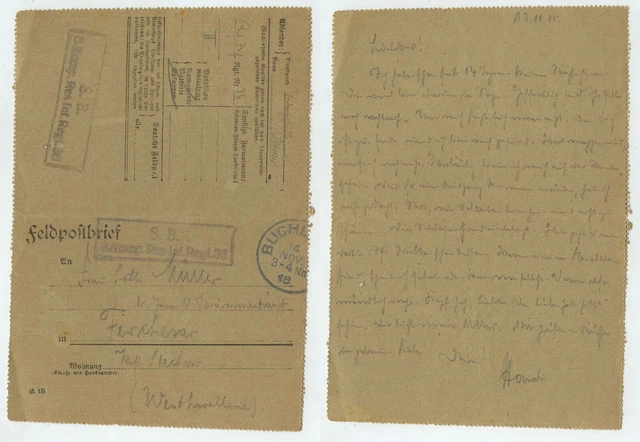 97617 - Feldpostbrief - 14.11.1918 nach Ferchesar, Krs. Stechow