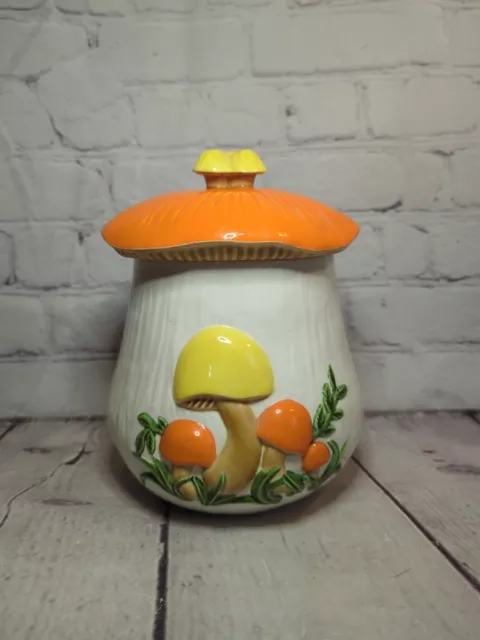 70's Vntg Arnels Ceramic Mushroom Canister Cookie Jar 8 Inch See note condition