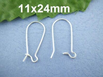 250 pcs (125 Pairs) Silver Plated Kidney Earwire Earring Hooks -24mm x 11mm