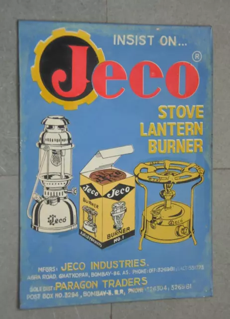 Vintage Jeco Poêle Lanterne/Brûleur Annonce Litho Boite Panneau